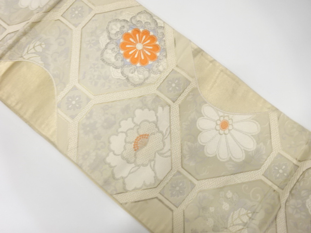 JAPANESE KIMONO / ANTIQUE FUKURO OBI / SILK / WOVEN SHOKKO & FLOWER